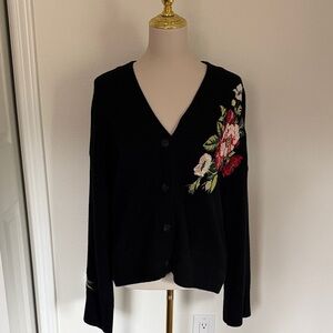 STAUD Rook Black Cardigan with Floral Embroidery